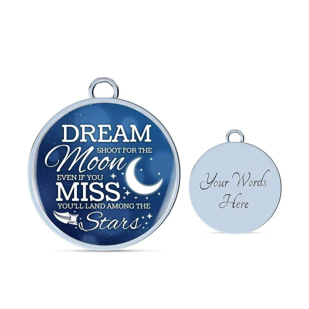 Dream Shoot For The Moon Personalized Engraved Silver Circle Bangle Bracelet